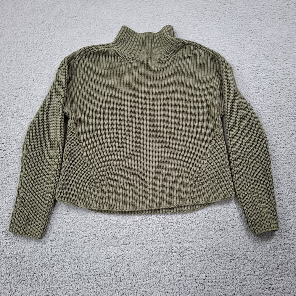 Poetry FUNNEL-NECK SWEATER Cotton Tape Chunky Knit Size 6 Green Vernal